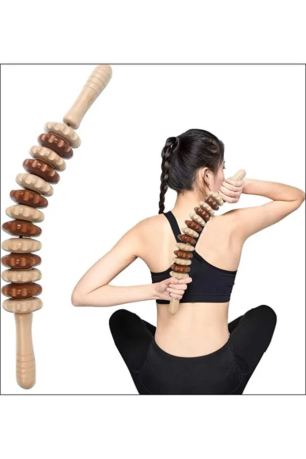 Ahşap Ergonomik Kavisli Tasarımlı Masaj Aleti Roller Masaj Çubuğu Selülit ve Kas Rahatlatıcı Vücut Masaj 